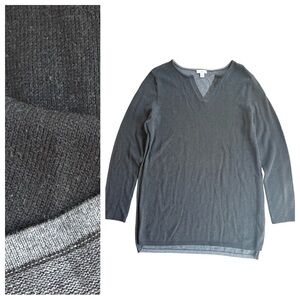 J. Jill Black Gray Heathered Classic Split V-Neck Tunic Sweater Size Small EUC